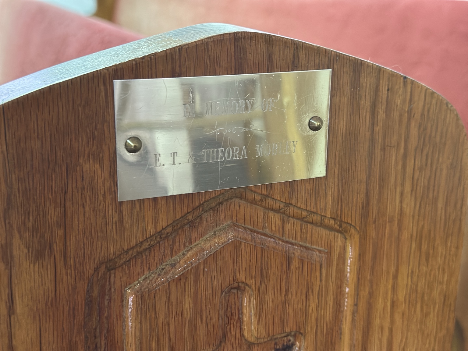 Memorial plaque reading In memory of E. T. & Theora Mobley