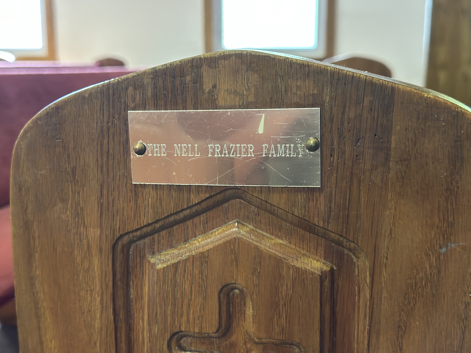 Memorial plaque reading The Nell Frazier Family